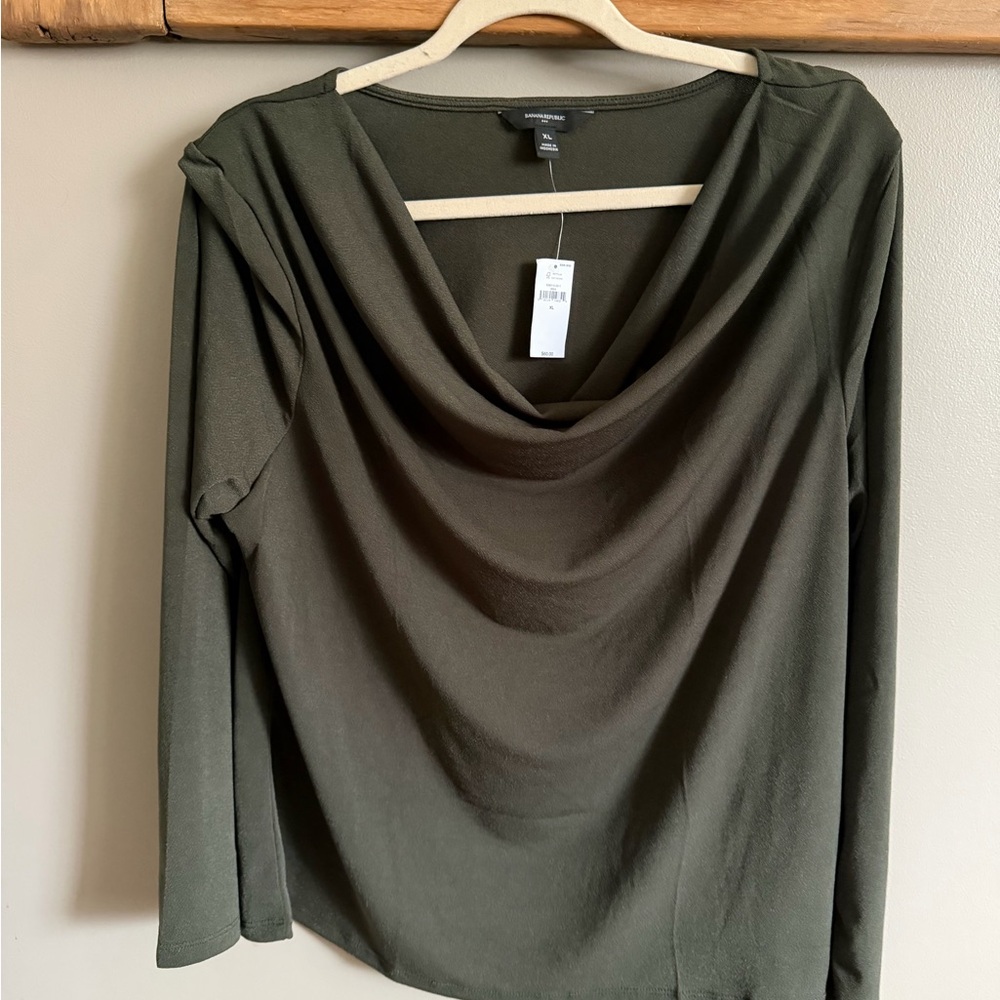 Banana Republic Olive Drape Neck Long Sleeve Top